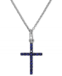 A good-looking way to express your faith. EFFY Collection's stunning cross pendant is decorated by round-cut sapphires (1/6 ct. t.w.) and pave diamond accents. Set in 14k white gold with black rhodium plating on the pendant. Approximate length: 18 inches. Approximate drop length: 4/5 inch. Approximate drop width: 2/5 inch.