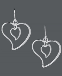 Dress yourself up in love. Touch of Silver's adorable double heart drop earrings feature a unique, asymmetrical design crafted in silver-plated brass. Ear wire crafted in sterling silver for sensitive ears. Approximate drop length: 1 inch. Approximate drop width: 1 inch. Dress yourself up in love. Touch of Silver's adorable double heart drop earrings feature a unique, asymmetrical design crafted in silver-plated brass. Ear wire crafted in sterling silver for sensitive ears. Approximate drop length: 1 inch. Approximate drop width: 1 inch.