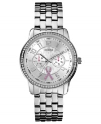 This sparkling watch from GUESS features a pink ribbon accent, showing support for breast cancer research. Ten percent of each retail sale goes to Susan G. Komen for the Cure®. This sparkling watch from GUESS features a pink ribbon accent, showing support for breast cancer research. Ten percent of each retail sale goes to Susan G. Komen for the Cure®.