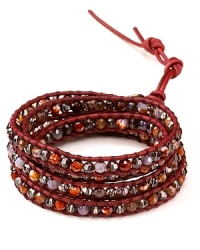 Simple yet eclectic. This Chan Luu wrap bracelet in richly colored leather refines bohemian style with its mix of semi-precious gemstones and striking crystals. Simple yet eclectic. This Chan Luu wrap bracelet in richly colored leather refines bohemian style with its mix of semi-precious gemstones and striking crystals.