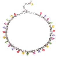 Pastel Multi-Colored Faceted Swarovski Crystal with Cubic Zirconia CZ on Rhodium Plated Brass Anklet Bracelet Bracelet 8.5''-10.5'' Pastel Multi-Colored Faceted Swarovski Crystal with Cubic Zirconia CZ on Rhodium Plated Brass Anklet Bracelet Bracelet 8.5''-10.5''