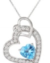 Sterling Silver Blue Topaz and Created White Sapphire Heart Pendant Necklace, 18