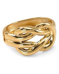 We're in love knot with this Aqua cuff bracelet, crafted of gold tone plate. It's so fit to be tied. We're in love knot with this Aqua cuff bracelet, crafted of gold tone plate. It's so fit to be tied.