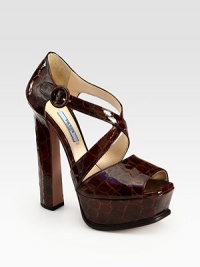 Lustrous Italian leather intersects, forming this sky-high platform silhouette. Self-covered heel, 6 (150mm)Covered platform, 1¾ (45mm)Compares to a 4¼ heel (110mm)Leather upperAdjustable ankle strapLeather lining and solePadded insoleMade in ItalyOUR FIT MODEL RECOMMENDS ordering true size. Lustrous Italian leather intersects, forming this sky-high platform silhouette. Self-covered heel, 6 (150mm)Covered platform, 1¾ (45mm)Compares to a 4¼ heel (110mm)Leather upperAdjustable ankle strapLeather lining and solePadded insoleMade in ItalyOUR FIT MODEL RECOMMENDS ordering true size.