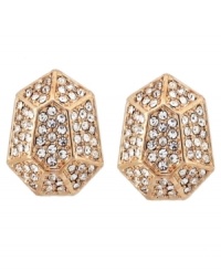 Asymmetrical allure. A unique geometric shape sets apart these stylish stud earrings from Vince Camuto. Embellished with glittering faceted crystals, they're crafted in rose gold tone mixed metal. Approximate diameter: 3/4 inch. Asymmetrical allure. A unique geometric shape sets apart these stylish stud earrings from Vince Camuto. Embellished with glittering faceted crystals, they're crafted in rose gold tone mixed metal. Approximate diameter: 3/4 inch.