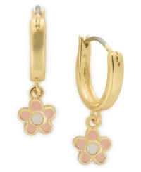 Petals with panache! Lily Nily's children's drop hoop earrings are set in 18k gold over sterling silver with pink enamel flowers adding a whimsical and stylish touch. Item comes packaged in a signature Lily Nily Gift Box. Approximate drop: 3/4 inch. Approximate width: 1/4 inch. Petals with panache! Lily Nily's children's drop hoop earrings are set in 18k gold over sterling silver with pink enamel flowers adding a whimsical and stylish touch. Item comes packaged in a signature Lily Nily Gift Box. Approximate drop: 3/4 inch. Approximate width: 1/4 inch.