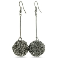 MESH BALL DROP BLK METAL EAR Fashion Forward Wire Wrapped Gunmetal Drop Earrings MESH BALL DROP BLK METAL EAR Fashion Forward Wire Wrapped Gunmetal Drop Earrings