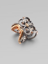 From the Les Dents de la Mer Collection. This two-tone ring intertwines lacy filigree swirls in a black rhodium finish with a glowing rose goldplated shark jaw design in a piece that combines fun and ferocity.Rose goldplated sterling silver and black rhodium-plated sterling silverWidth, about ¾Imported From the Les Dents de la Mer Collection. This two-tone ring intertwines lacy filigree swirls in a black rhodium finish with a glowing rose goldplated shark jaw design in a piece that combines fun and ferocity.Rose goldplated sterling silver and black rhodium-plated sterling silverWidth, about ¾Imported