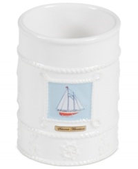 Set sail for uncharted bath decor with this nautical-themed tumbler from Creative Bath. Emblazoned with a seafaring schooner, this charming piece docks beautifully-powder rooms to bathrooms. Set sail for uncharted bath decor with this nautical-themed tumbler from Creative Bath. Emblazoned with a seafaring schooner, this charming piece docks beautifully-powder rooms to bathrooms.