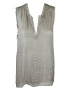 L'AGence Womens Sheer Silk Beaded Split V Sleeveless Top