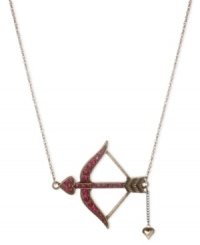 Aiming to please, this necklace from Betsey Johnson is crafted from antique gold-tone mixed metal with a pendant adorned with sparkling fuchsia accents. Item comes packaged in a signature Betsey Johnson Gift Box. Approximate length: 16 inches + 3-inch extender. Approximate drop: 1-3/4 inches. Aiming to please, this necklace from Betsey Johnson is crafted from antique gold-tone mixed metal with a pendant adorned with sparkling fuchsia accents. Item comes packaged in a signature Betsey Johnson Gift Box. Approximate length: 16 inches + 3-inch extender. Approximate drop: 1-3/4 inches.