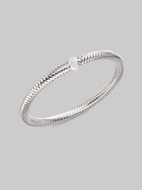 From the Primavera Collection. Beautifully crosshatched 18K white gold with a diamond pavé station.Diamond, 0.22 tcw 18K white gold Diameter, about 65mm, (2.56) Made in Italy From the Primavera Collection. Beautifully crosshatched 18K white gold with a diamond pavé station.Diamond, 0.22 tcw 18K white gold Diameter, about 65mm, (2.56) Made in Italy