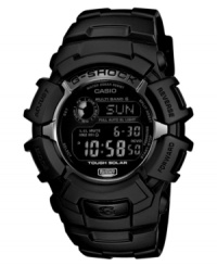 Shock the system. This blacked out, shock-resistant sport watch from G-Shock is a heavy duty timepiece that keeps you on-time, every time. Shock the system. This blacked out, shock-resistant sport watch from G-Shock is a heavy duty timepiece that keeps you on-time, every time.