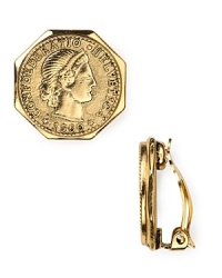Carolee's antique coin earrings are a bohemian way to accessorize. Clip on this style with a tiered gown to exude Grecian-inspired glamour. Carolee's antique coin earrings are a bohemian way to accessorize. Clip on this style with a tiered gown to exude Grecian-inspired glamour.