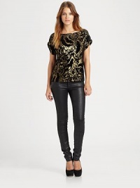 EXCLUSIVELY AT SAKS. Metallic burnout velvet, soft and slouchy in a rolled-sleeve pullover.BoatneckRolled sleevesPullover styleAbout 24 from shoulder to hem65% rayon/25% silk/10% polyesterDry cleanImportedModel shown is 5'11 (180cm) wearing US size Small. EXCLUSIVELY AT SAKS. Metallic burnout velvet, soft and slouchy in a rolled-sleeve pullover.BoatneckRolled sleevesPullover styleAbout 24 from shoulder to hem65% rayon/25% silk/10% polyesterDry cleanImportedModel shown is 5'11 (180cm) wearing US size Small.