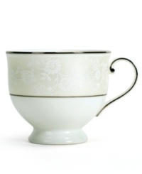 Set the table for romance with this refined collection from Mikasa. The Venetian Lace pattern on this tea cup features a delicate raised lace design accented by lustrous platinum banding. Inspired by the world's best lace makers, this collection brings an elegant air to any formal affair. (Clearance) Set the table for romance with this refined collection from Mikasa. The Venetian Lace pattern on this tea cup features a delicate raised lace design accented by lustrous platinum banding. Inspired by the world's best lace makers, this collection brings an elegant air to any formal affair. (Clearance)