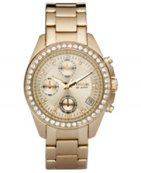 Fossil's gold tone and crystal Decker collection watch brings a splash of glamour to your everyday look. Fossil's gold tone and crystal Decker collection watch brings a splash of glamour to your everyday look.