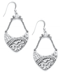 V is for vivacious! These textured drop earrings from Style&co. flaunt glass stone accents and openwork detail for a chic appearance. Crafted from antiqued silver tone mixed metal. Approximate drop: 2 inches.