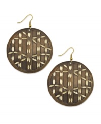 Folksy style made chic! The basket weave pattern on these brown tone Style&co. disc drop earrings make them a stylish must-have for your collection. Crafted in antiqued gold tone mixed metal. Approximate drop: 2 inch. Folksy style made chic! The basket weave pattern on these brown tone Style&co. disc drop earrings make them a stylish must-have for your collection. Crafted in antiqued gold tone mixed metal. Approximate drop: 2 inch.