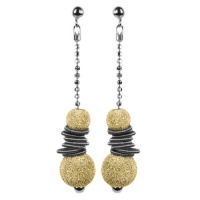 Studio 925 Bingle Bangle Italian Sterling Silver with Yellow Gold Vermeil, Diamond cut Beads and Grey Spring Earrings