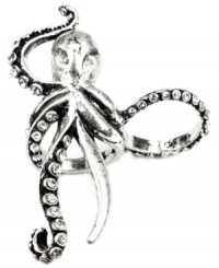 Under the sea sophistication, by RACHEL Rachel Roy. Two-finger octopus ring crafted from rhodium-plated mixed metal, covered in sparkling glass crystals. Size 7-8. Under the sea sophistication, by RACHEL Rachel Roy. Two-finger octopus ring crafted from rhodium-plated mixed metal, covered in sparkling glass crystals. Size 7-8.