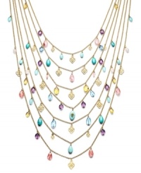 Attract a little attention. Lauren by Ralph Lauren's dramatic 7-row necklace features charms in reconstituted turquoise and glass in a range of pastel hues. Set in gold tone mixed metal. Approximate length: 22 inches to 37 inches. Attract a little attention. Lauren by Ralph Lauren's dramatic 7-row necklace features charms in reconstituted turquoise and glass in a range of pastel hues. Set in gold tone mixed metal. Approximate length: 22 inches to 37 inches.