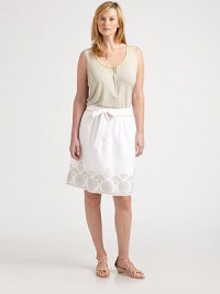 This soft modal not only has an ultra-feminine, grosgrain neckline, but it will also seem like it was designed for your body, thanks to a hint of stretch and a relaxed-yet-flattering fit. Contrast piping along grosgrain scoopneckSleevelessPull-on styleAbout 28 from shoulder to hem95% modal/5% elastaneHand washImported This soft modal not only has an ultra-feminine, grosgrain neckline, but it will also seem like it was designed for your body, thanks to a hint of stretch and a relaxed-yet-flattering fit. Contrast piping along grosgrain scoopneckSleevelessPull-on styleAbout 28 from shoulder to hem95% modal/5% elastaneHand washImported