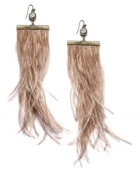 Pump up the drama. Ali Khan's brass-plated mixed metal earrings feature a multitude of wispy neutral-colored feathers. Approximate drop: 7-1/2 inches.