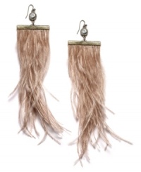 Pump up the drama. Ali Khan's brass-plated mixed metal earrings feature a multitude of wispy neutral-colored feathers. Approximate drop: 7-1/2 inches. Pump up the drama. Ali Khan's brass-plated mixed metal earrings feature a multitude of wispy neutral-colored feathers. Approximate drop: 7-1/2 inches.