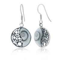 Sterling Silver Shiva's Eye Swirl Shell Yin Yang Symbol Earrings for Women Sterling Silver Shiva's Eye Swirl Shell Yin Yang Symbol Earrings for Women