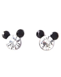 Adorable Clear and Black CZ Crystal x-Small 3/8 Famous Mouse Ears Silver Plated Stud Earrings Adorable Clear and Black CZ Crystal x-Small 3/8 Famous Mouse Ears Silver Plated Stud Earrings