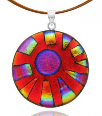 Sterling Silver Dichroic Glass Red Sun Pendant Necklace on Stainless Steel Wire, 18 Sterling Silver Dichroic Glass Red Sun Pendant Necklace on Stainless Steel Wire, 18