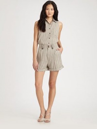 A lightly-striped linen/cotton blend tailored with a high waist and easy rolled cuffs.Double button waistBelt loopsZip-flyFront pleatsSlash pocketsRise, about 13Inseam, about 454% linen/46% cottonDry cleanImportedModel shown is 5'9 (175cm) wearing US size 4. A lightly-striped linen/cotton blend tailored with a high waist and easy rolled cuffs.Double button waistBelt loopsZip-flyFront pleatsSlash pocketsRise, about 13Inseam, about 454% linen/46% cottonDry cleanImportedModel shown is 5'9 (175cm) wearing US size 4.