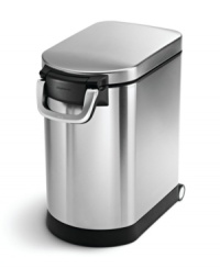 Lock-tight handles create an airtight seal and keep your favorite friend's food fresh! The fingerprint-proof can adds modern sophistication to your daily routine with a BPA-free scoop that attaches neatly under the lid and built-in rear wheels that make for easy access anywhere in the house. 10-year warranty. Lock-tight handles create an airtight seal and keep your favorite friend's food fresh! The fingerprint-proof can adds modern sophistication to your daily routine with a BPA-free scoop that attaches neatly under the lid and built-in rear wheels that make for easy access anywhere in the house. 10-year warranty.