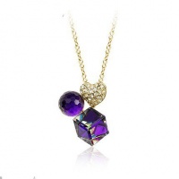 Blue Chip Unlimited - Chic Purple Crystal 3D Geometric Shapes & Pave Heart Rose Gold Pendant w/ 18in 18K RGP Chain Necklace Fashion Jewelry Blue Chip Unlimited - Chic Purple Crystal 3D Geometric Shapes & Pave Heart Rose Gold Pendant w/ 18in 18K RGP Chain Necklace Fashion Jewelry