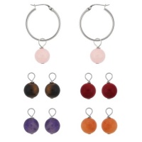 Sterling Silver Interchangeable Multi-Gemstone Drop Hoop Earrings Set Sterling Silver Interchangeable Multi-Gemstone Drop Hoop Earrings Set