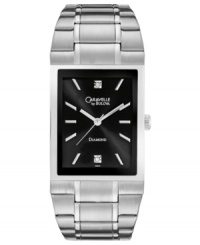 Subtle diamond sparkle graces the dial of this classic steel watch from Caravelle by Bulova. Subtle diamond sparkle graces the dial of this classic steel watch from Caravelle by Bulova.