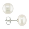 Sterling Silver Freshwater White Button Pearls Earrings (8-9 mm)