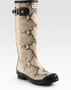 Pick-me-up boots to brighten rainy days, constructed with snake-print rubber and topped with a buckle strap. Shaft, 15Leg circumference, 15Snake-print rubber upperPull-on styleNylon liningRubber solePadded insoleImported