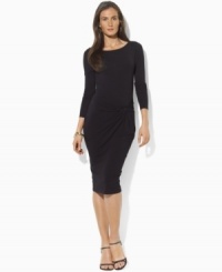 Creating a sleek and cinched silhouette, Lauren by Ralph Lauren's twisted knot detail dresses up the classic look of a long-sleeved dress, crafted from soft stretch jersey. (Clearance) Creating a sleek and cinched silhouette, Lauren by Ralph Lauren's twisted knot detail dresses up the classic look of a long-sleeved dress, crafted from soft stretch jersey. (Clearance)