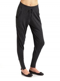 THE LOOKRibbed elastic waistband with drawstring Side draped pockets Ribbed and banded cuffs with zipper closuresTHE FITRise, about 12 Inseam, about 32THE MATERIAL40% nylon/30% viscose/30% mercerized woolCARE & ORIGINDry clean Imported THE LOOKRibbed elastic waistband with drawstring Side draped pockets Ribbed and banded cuffs with zipper closuresTHE FITRise, about 12 Inseam, about 32THE MATERIAL40% nylon/30% viscose/30% mercerized woolCARE & ORIGINDry clean Imported