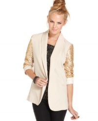 Bring on the glitz! Sequin-embellished sleeves create dazzling effect on this boyfriend-style blazer from Urban Hearts. Bring on the glitz! Sequin-embellished sleeves create dazzling effect on this boyfriend-style blazer from Urban Hearts.