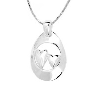 Sterling Silver Sisters Double Heart Pendant Necklace, 18