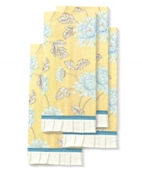 Keep the cook happy and kitchen bright with Berkely Sunshine kitchen towels, featuring classic florals and feminine frills in cheery cotton twill from Laura Ashley. Keep the cook happy and kitchen bright with Berkely Sunshine kitchen towels, featuring classic florals and feminine frills in cheery cotton twill from Laura Ashley.
