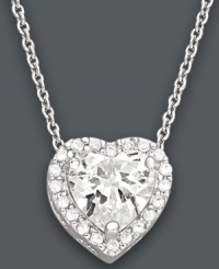Sweet, sparkling, and romantic. B. Brilliant's adorable heart-shaped pendant shines in round-cut cubic zirconias (1-3/8 ct. t.w.) and a sterling silver setting. Approximate length: 18 inches. Approximate drop: 1/4 inch. Sweet, sparkling, and romantic. B. Brilliant's adorable heart-shaped pendant shines in round-cut cubic zirconias (1-3/8 ct. t.w.) and a sterling silver setting. Approximate length: 18 inches. Approximate drop: 1/4 inch.