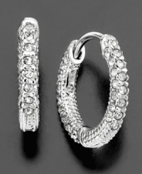 The perfect earrings for both casual and dressy looks: small mixed-metal hoops by Eliot Danori. Rhodium-plated with sparkling crystal accents. Approximate size: 5 inches. Approximate diameter: 1/2 inch. The perfect earrings for both casual and dressy looks: small mixed-metal hoops by Eliot Danori. Rhodium-plated with sparkling crystal accents. Approximate size: 5 inches. Approximate diameter: 1/2 inch.
