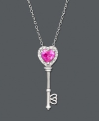 Unlock the secret to great style. Glistening heart-shaped amethyst (5/8 ct. t.w.) and dazzling round-cut diamond accents ought to do just the trick. Intricate heart key pendant crafted in sterling silver. Approximate length: 18 inches. Approximate drop: 1-1/8 inches. Unlock the secret to great style. Glistening heart-shaped amethyst (5/8 ct. t.w.) and dazzling round-cut diamond accents ought to do just the trick. Intricate heart key pendant crafted in sterling silver. Approximate length: 18 inches. Approximate drop: 1-1/8 inches.