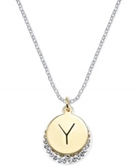 Letter perfection. This sterling silver necklace holds a pendant set in 14k gold and sterling silver plated topped with a Y and adorned with crystal for a stunning statement. Approximate length: 18 inches. Approximate drop: 7/8 inch. Approximate drop width: 5/8 inch. Letter perfection. This sterling silver necklace holds a pendant set in 14k gold and sterling silver plated topped with a Y and adorned with crystal for a stunning statement. Approximate length: 18 inches. Approximate drop: 7/8 inch. Approximate drop width: 5/8 inch.