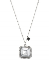 A stylish statement, from square one. Betsey Johnson's pendant is crafted from silver-tone mixed metal with crystal accents outlining the edge. A small hematite-tone heart adds a subtle touch. Approximate length: 16 inches + 3-inch extender. Approximate drop: 1-1/4 inches. A stylish statement, from square one. Betsey Johnson's pendant is crafted from silver-tone mixed metal with crystal accents outlining the edge. A small hematite-tone heart adds a subtle touch. Approximate length: 16 inches + 3-inch extender. Approximate drop: 1-1/4 inches.