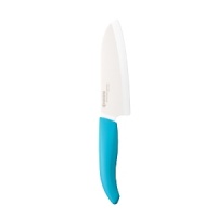 The ceramic edge in Kyocera's Santoku knife offers superior edge retention, holding its edge at least 10 times longer than other professional cutlery, including high carbon steel. Lightweight and razor sharp, it provides incredibly thin and straight slices. The ceramic edge in Kyocera's Santoku knife offers superior edge retention, holding its edge at least 10 times longer than other professional cutlery, including high carbon steel. Lightweight and razor sharp, it provides incredibly thin and straight slices.